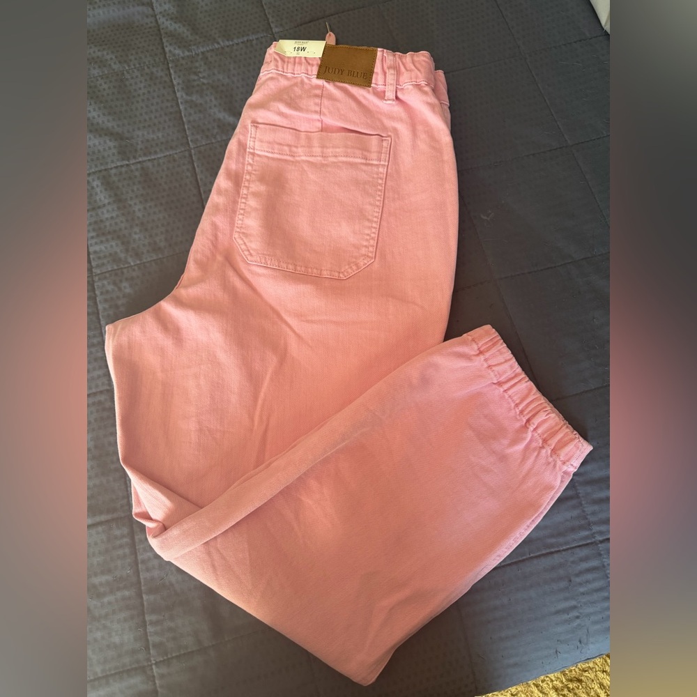 NWT Judy Blue Women’s High Rise  Pink Elastic/Tie Waist Jogger Pants Size 18W - Picture 8 of 8